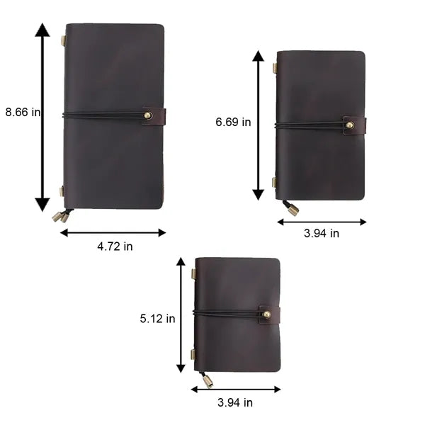 Refillable Genuine Leather Travel Notebooks w/ Elastic Rope