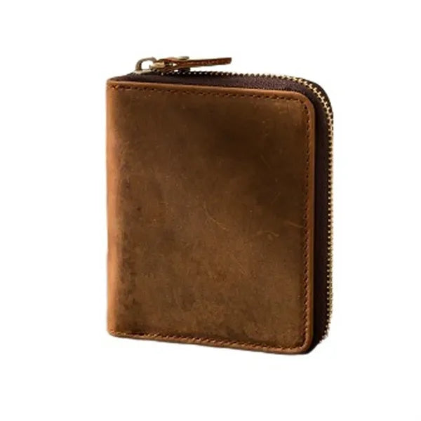 Slim Crazy Horse Leather RFID Wallet with Coin Compartment