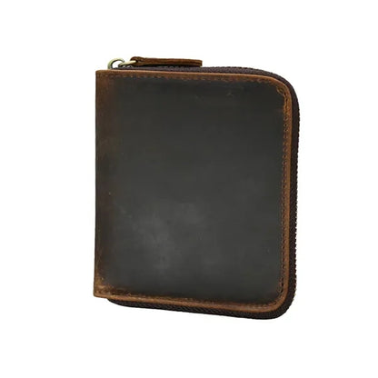 Slim Crazy Horse Leather RFID Wallet with Coin Compartment
