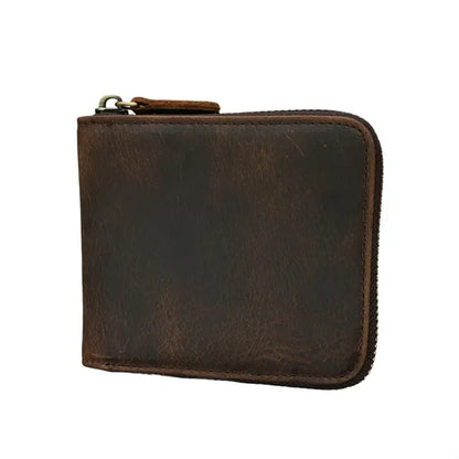 Slim Crazy Horse Leather RFID Wallet with Coin Compartment