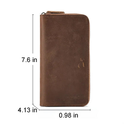 Genuine Leather RFID Blocking Zipper Around Long Wallet