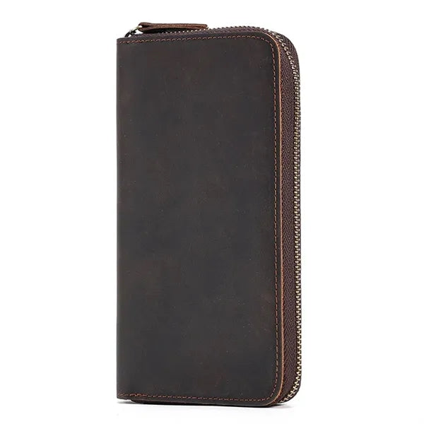 Genuine Leather RFID Blocking Zipper Around Long Wallet