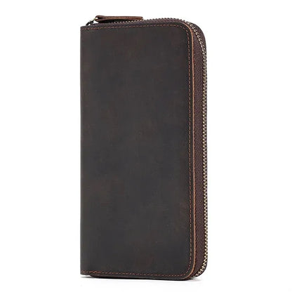 Genuine Leather RFID Blocking Zipper Around Long Wallet