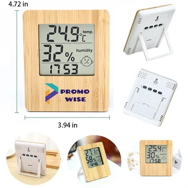 Wooden LCD Weather Electronic Clock with Wireless Charging
