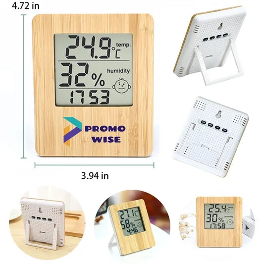 Wooden LCD Weather Electronic Clock with Wireless Charging
