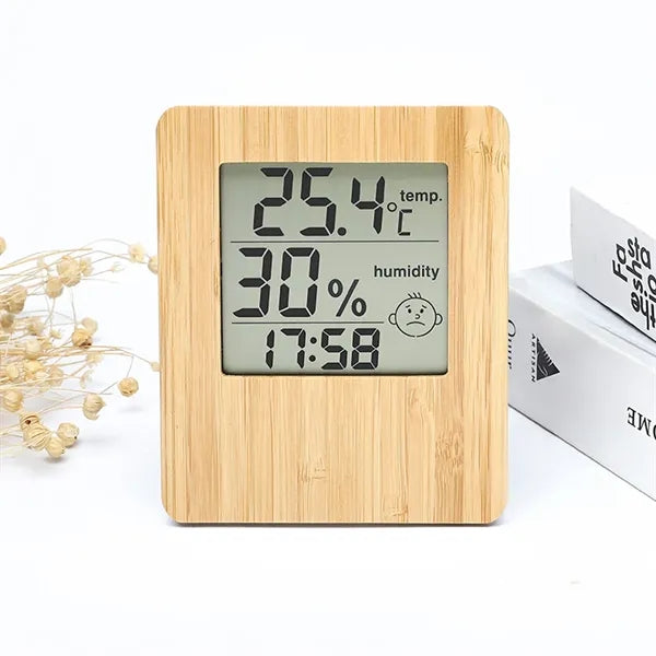 Wooden LCD Weather Electronic Clock with Wireless Charging