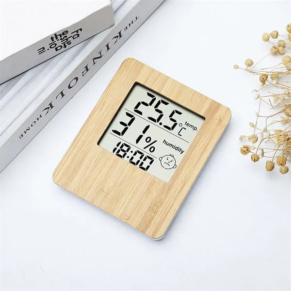 Wooden LCD Weather Electronic Clock with Wireless Charging