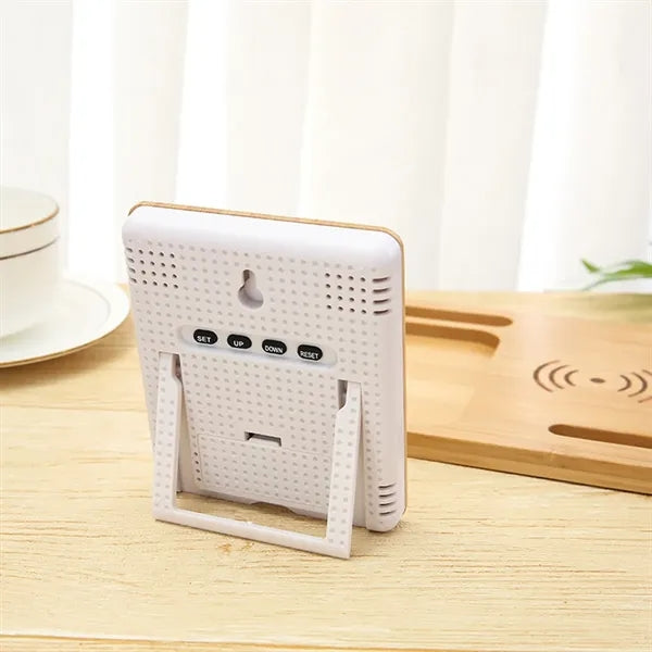 Wooden LCD Weather Electronic Clock with Wireless Charging