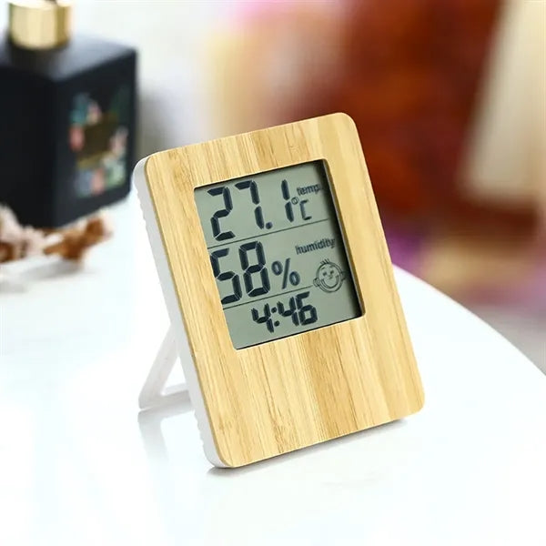 Wooden LCD Weather Electronic Clock with Wireless Charging