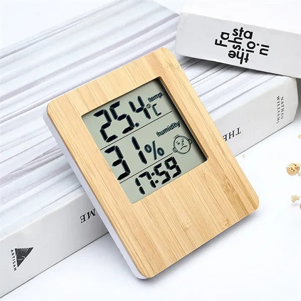 Wooden LCD Weather Electronic Clock with Wireless Charging