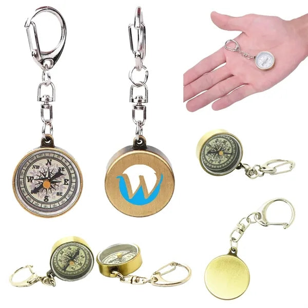 Zinc Alloy Compact Vintage Portable Pocket Compass Keychain