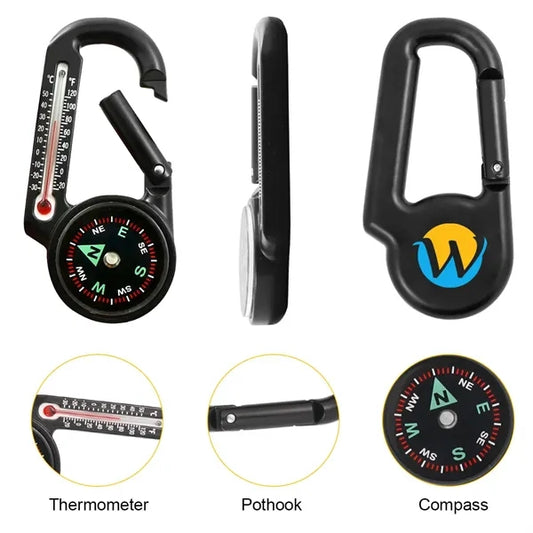 3-in-1 Single-Side Carabiner Compass with Thermometer