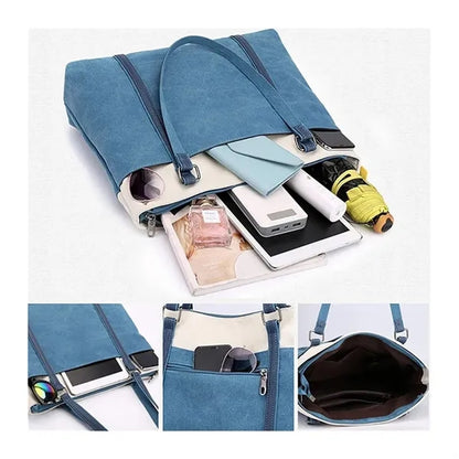 Lightweight Versatile Casual Colorblock Canvas Tote Bag