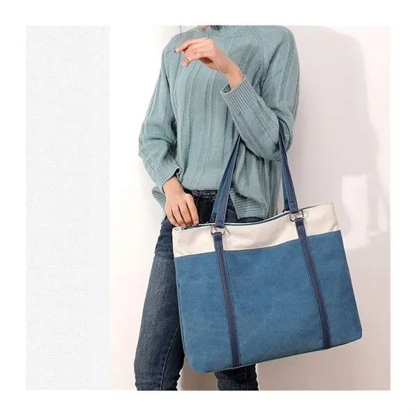 Lightweight Versatile Casual Colorblock Canvas Tote Bag