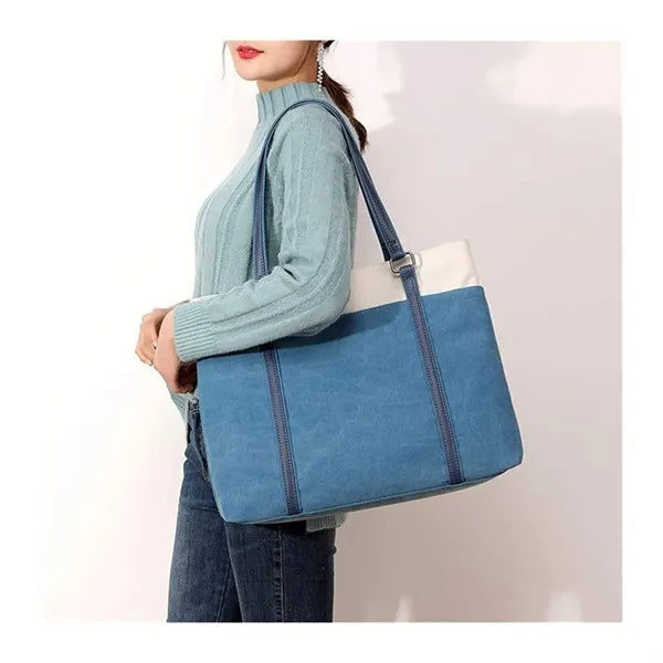 Lightweight Versatile Casual Colorblock Canvas Tote Bag