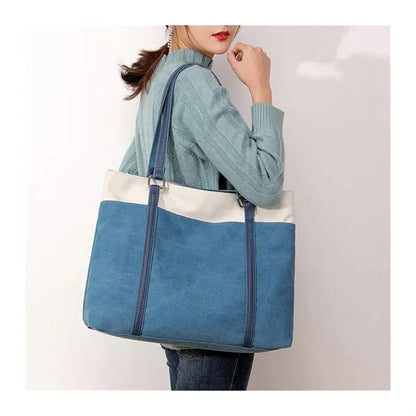 Lightweight Versatile Casual Colorblock Canvas Tote Bag