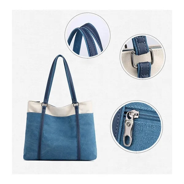 Lightweight Versatile Casual Colorblock Canvas Tote Bag