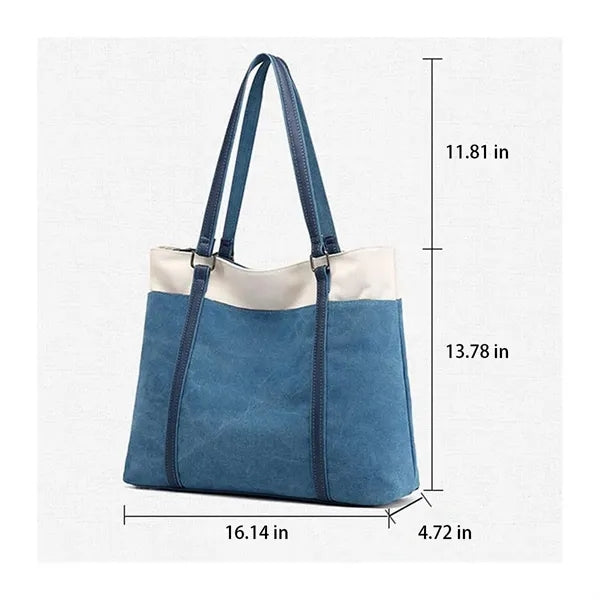 Lightweight Versatile Casual Colorblock Canvas Tote Bag