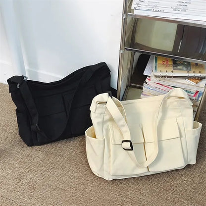 Large Capacity Magnetic Buckle Pockets Canvas Messenger Bag