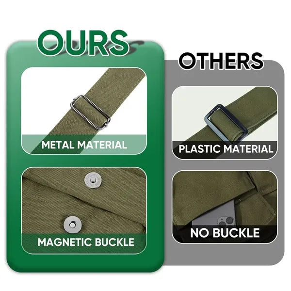 Large Capacity Magnetic Buckle Pockets Canvas Messenger Bag