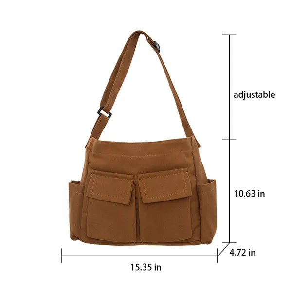 Large Capacity Magnetic Buckle Pockets Canvas Messenger Bag