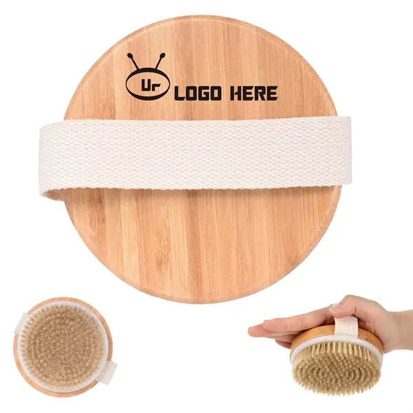 Round Wooden Bath Bristle Brush W/ Cloth Handle
