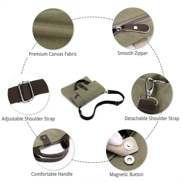 Foldable Reinforced Zippers Anti-Theft Canvas Crossbody Bag