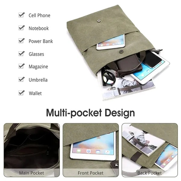 Foldable Reinforced Zippers Anti-Theft Canvas Crossbody Bag