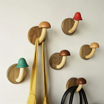 Multi-Purpose Strong Hold Adhesive Wooden Mushroom Hooks