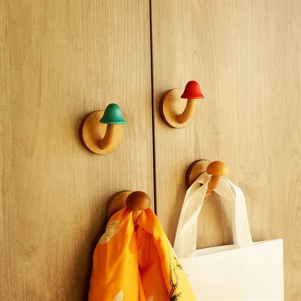 Multi-Purpose Strong Hold Adhesive Wooden Mushroom Hooks