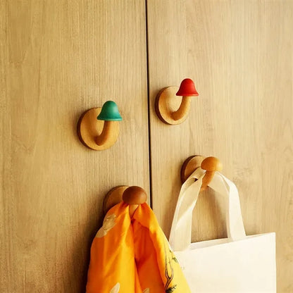 Multi-Purpose Strong Hold Adhesive Wooden Mushroom Hooks