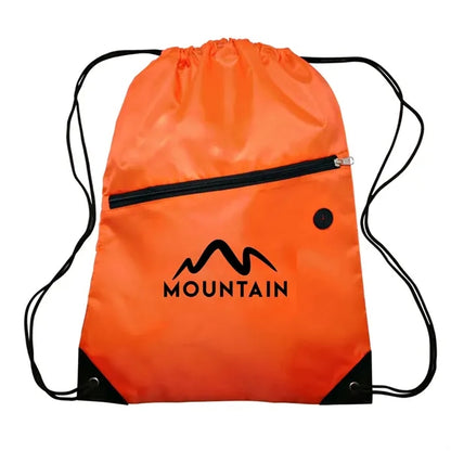 Polyester 210D Drawstring Bag w/ Zippered Pocket - 13.5"W x