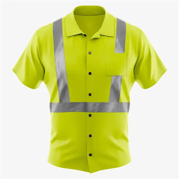 Sublimation Full-Button Poly Shirt w/ Reflective Tape - Men,