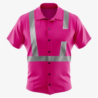 Sublimation Full-Button Poly Shirt w/ Reflective Tape - Men,