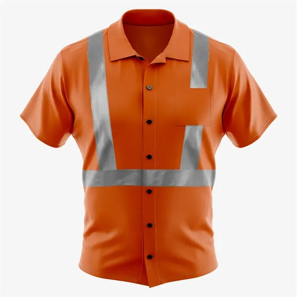 Sublimation Full-Button Poly Shirt w/ Reflective Tape - Men,