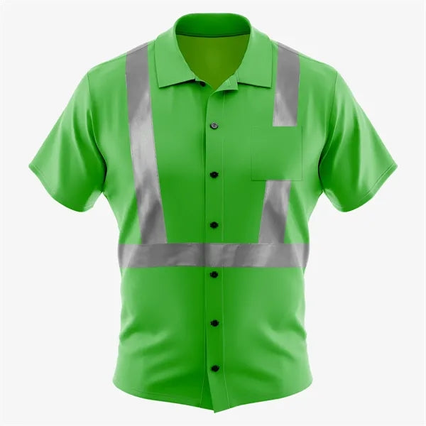 Sublimation Full-Button Poly Shirt w/ Reflective Tape - Men,