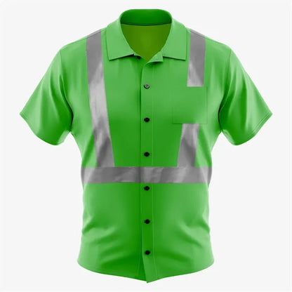 Sublimation Full-Button Poly Shirt w/ Reflective Tape - Men,