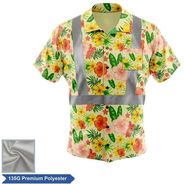 Sublimation Full-Button Poly Shirt w/ Reflective Tape - Men,