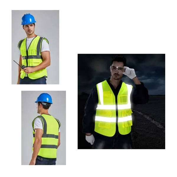 VISIPRO Unisex Front-Zip Reflective Safety Vest with Pockets