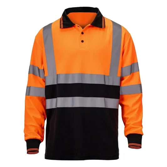 VISIPRO Long Sleeve Reflective Front Colorblock Safety Polo