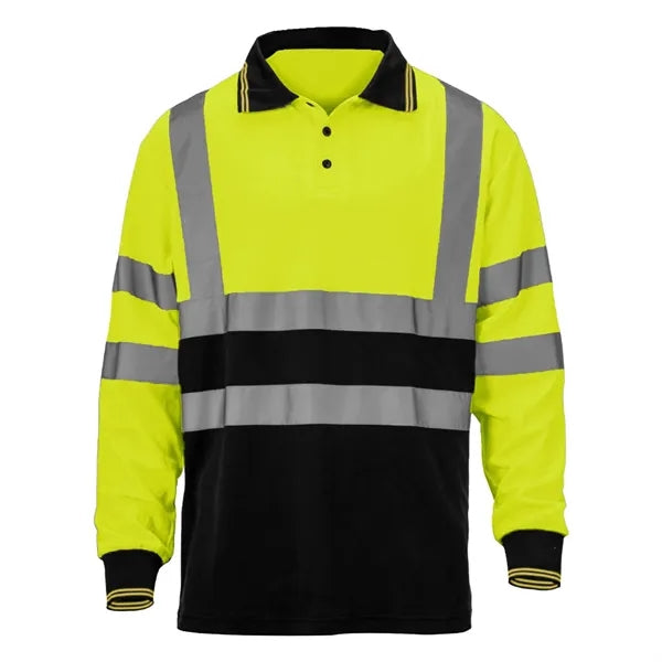 VISIPRO Long Sleeve Reflective Front Colorblock Safety Polo