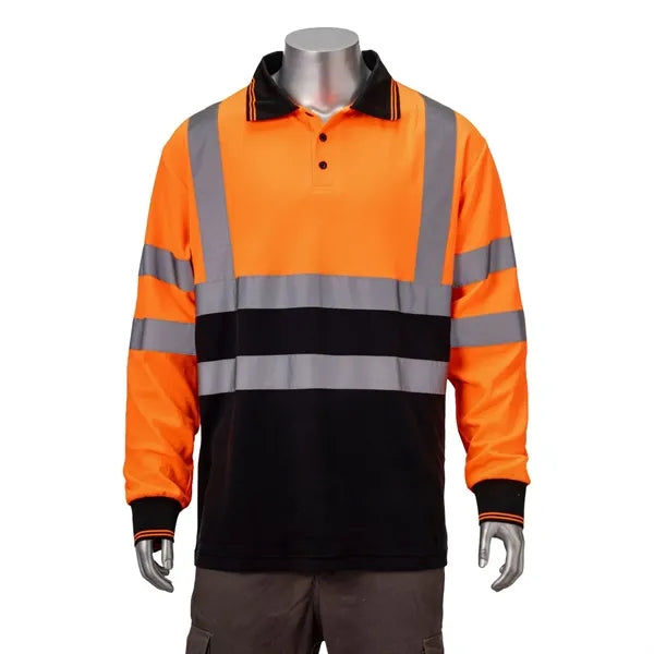VISIPRO Long Sleeve Reflective Front Colorblock Safety Polo