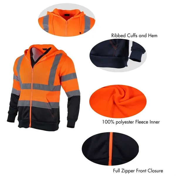 VISIPRO Reflective Colorblock Safety Full-Zip Hoodie - 280G