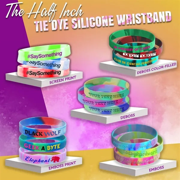 Tie Dye Silicone Wristband - 1/2" band