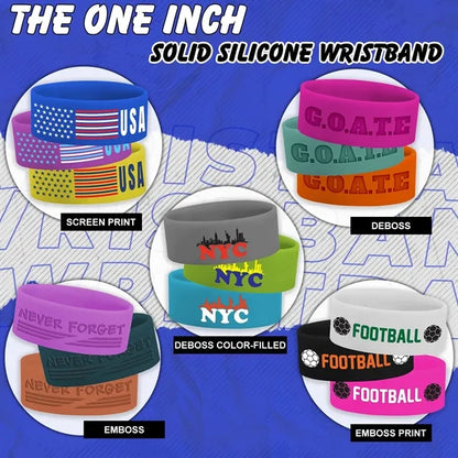 Solid Colored Silicone Wristband - 1" band
