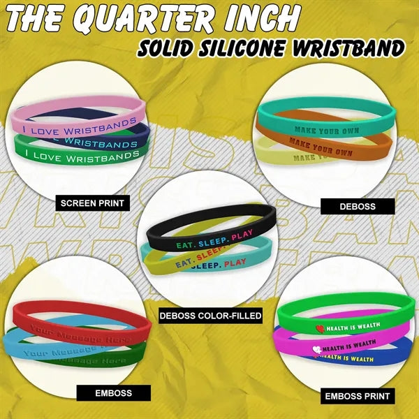 Solid Colored Silicone Wristband - 1/4" band