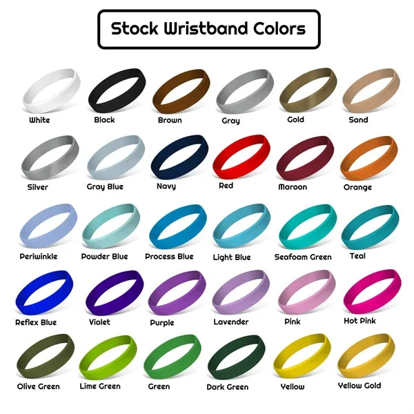 Solid Colored Silicone Wristband - 1/4" band
