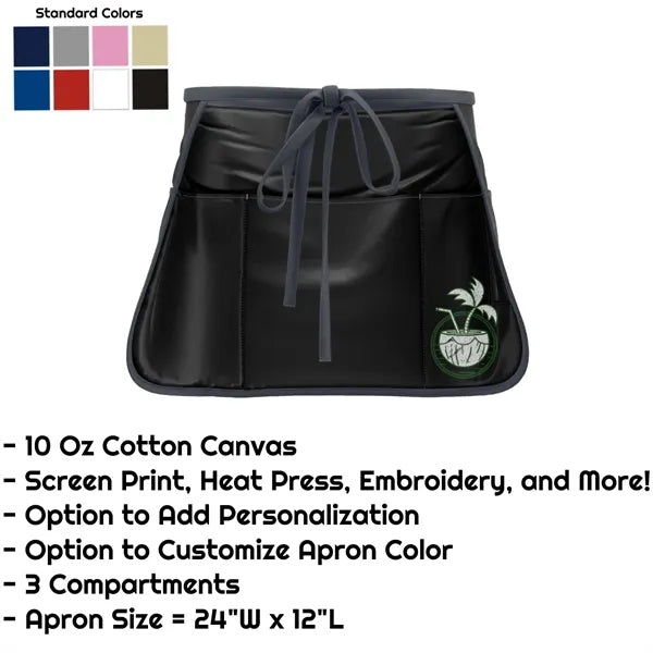 Cotton Canvas Waist Apron w/ 3 Compartments - 24"W x 12"L