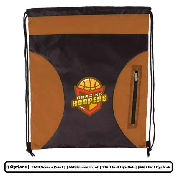 Multi-Panel Polyester Drawstring Bag w/ Semi-Circle Design,