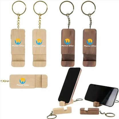 2-in-1 Compact Portable Wooden Phone Stand Keychain